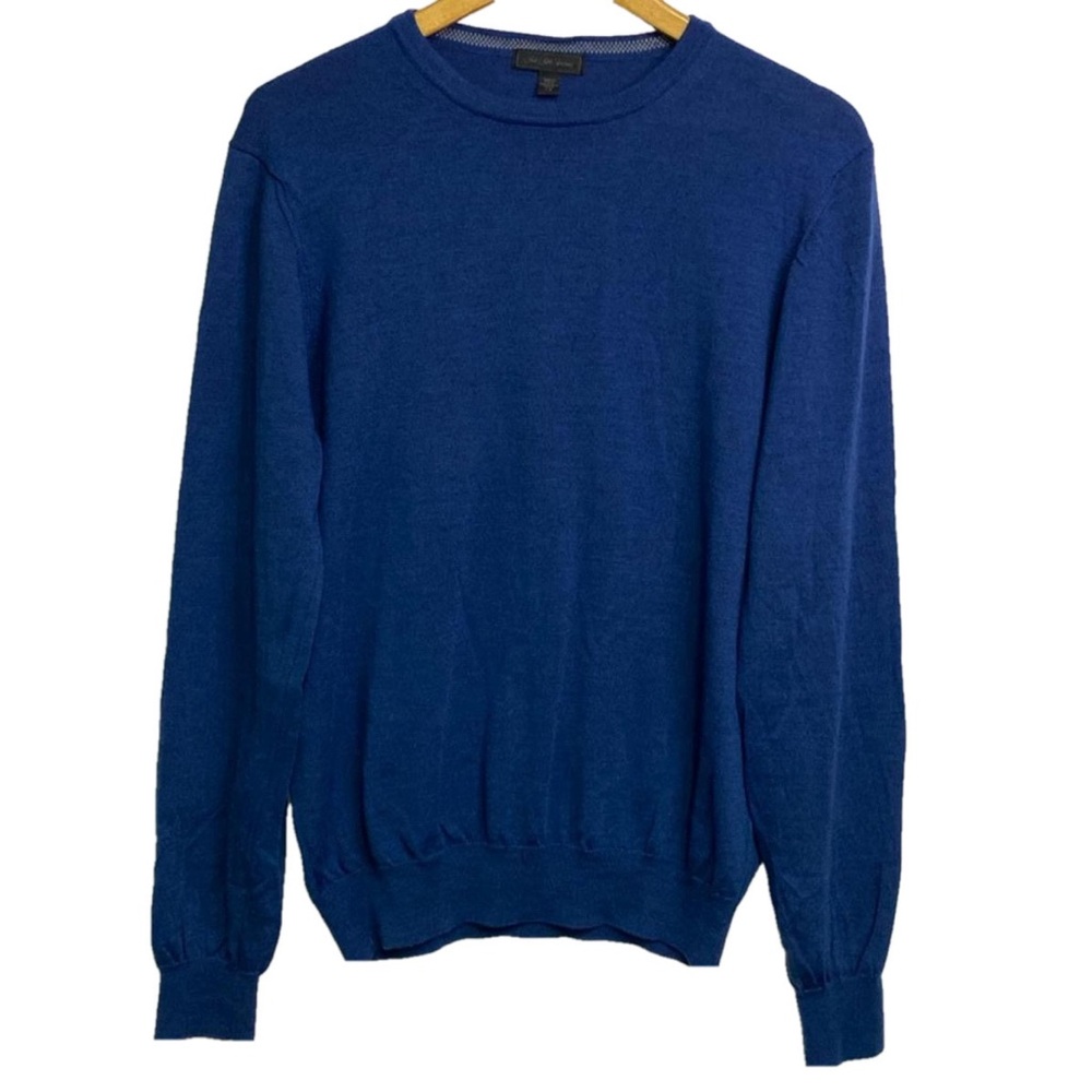 Saks Fifth Avenue Men’s Navy Blue Crew Neck Marino Wool Pullover Sweater Size L